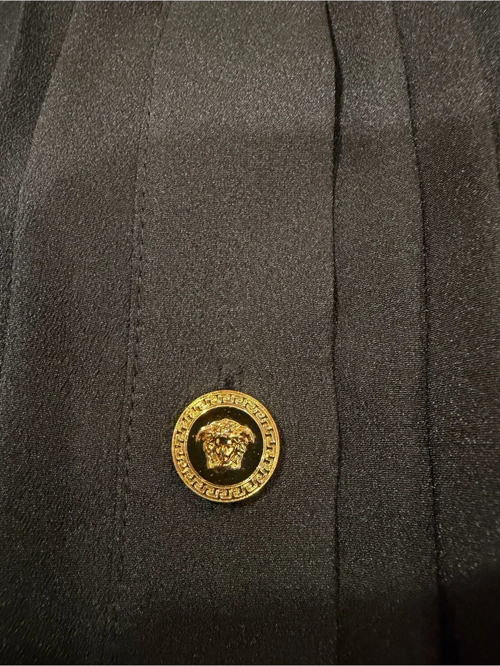 Versace Black Midi Pleated Skirt with Gold Buttons